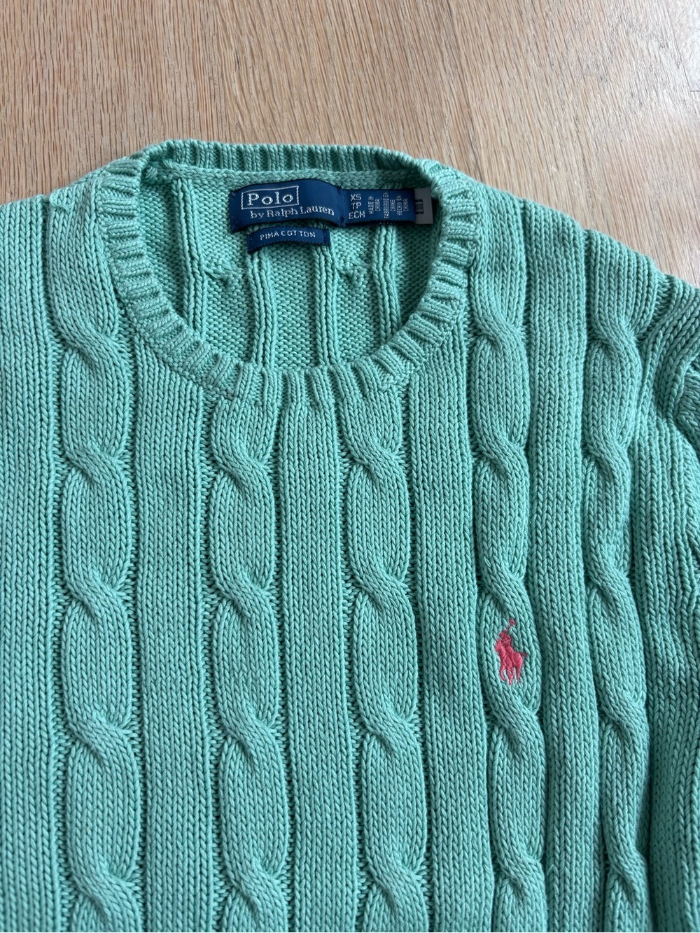 Ralph Lauren Mint Green Cable-Knit Crewneck Sweater - Picture 3 of 3